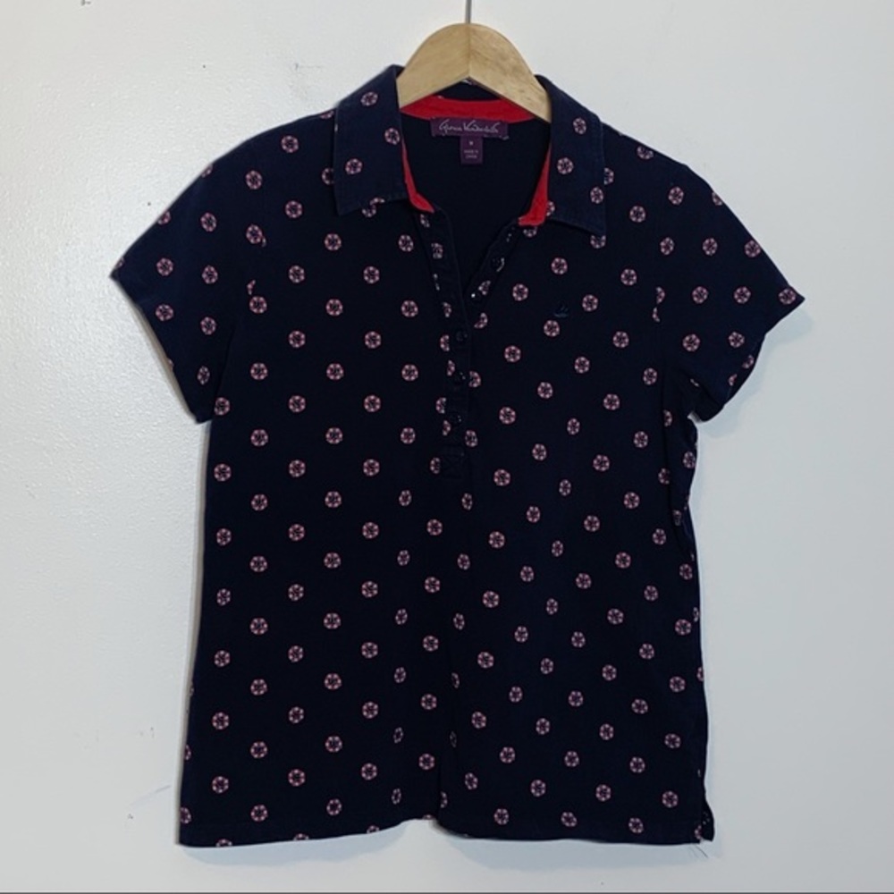 EUC Gloria Vanderbilt life‎ buoy navy blue polo